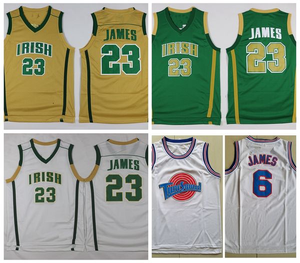 

mens st. vincent mary high school irish lebron james jerseys #23 green lebron james tune squad space jam stitched vintage basketball shirts, Black