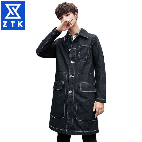 

long and medium denim jacket, male and korean slim fashionable jacket, Tan;black
