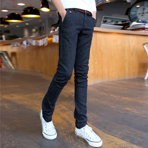 

boutique men's casual pants. fashionable slim body and small foot to catch hair micro-projectile money trousers, Black