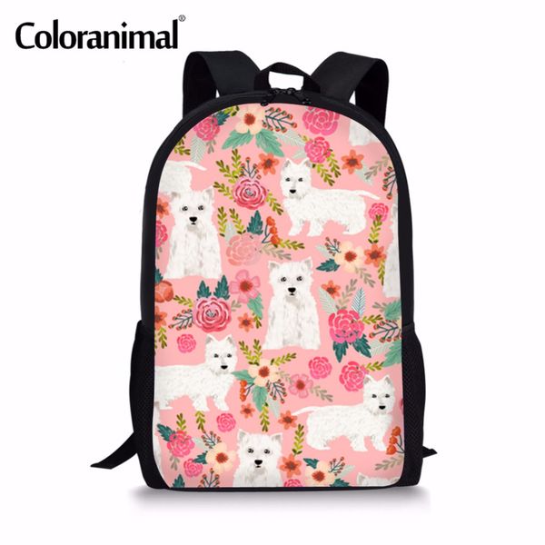 

coloranimal westie florals print school bag for girl teenager kids backpack infant for children suit 6-16 years bady