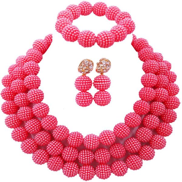 

nigeria classic coral pink necklace earrings beacelet sets anniversary gift 3c-zz-03, Silver