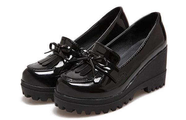 

women's shoes in spring and autumn slope heel thick bottom, Black