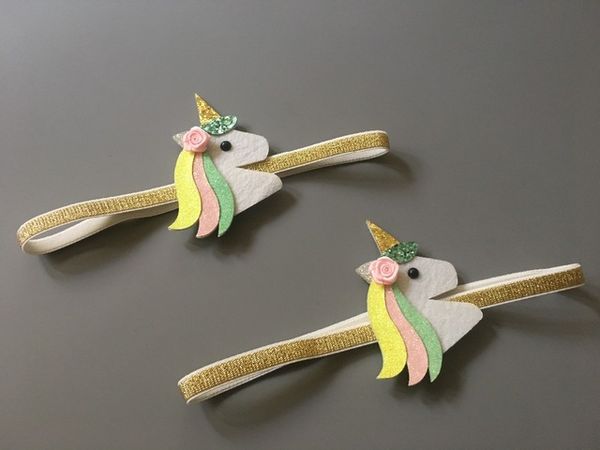 

boutique 20pcs fashion cute glitter floral unicorn hairbands kawaii solid kawaii felt horse soft headbands princess headware, Slivery;white