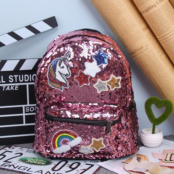 Moda Kore Kızlar Sırt Çantası Çocuk Okul Çantaları Sequins Unicorn Graffiti Omuzlar Çantalar Genç Seyahat Eğlence Çantaları Çocuklar Noel Hediyeleri