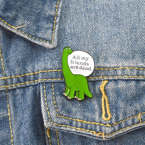 

lonely dinosaur enamel pins cartoon animal badge brooch green lapel pin for denim jeans shirt bag funny jewelry gift for friend, Gray