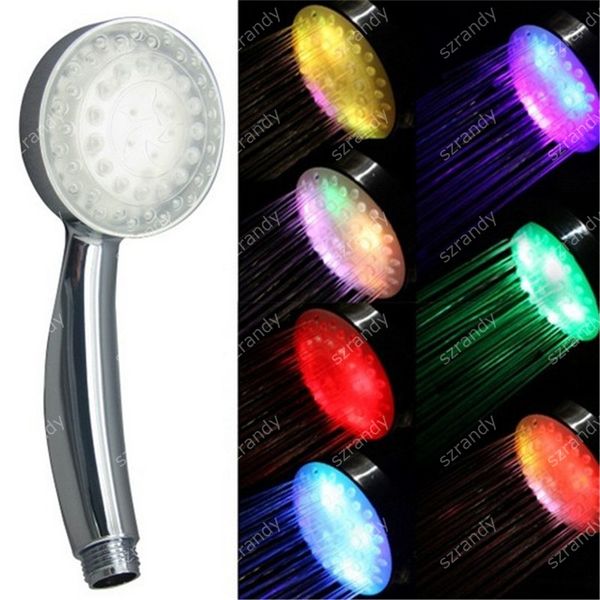 

drop shipping multicolor fast flashing hydropower handheld water-saving led shower head round without package 8008-a25