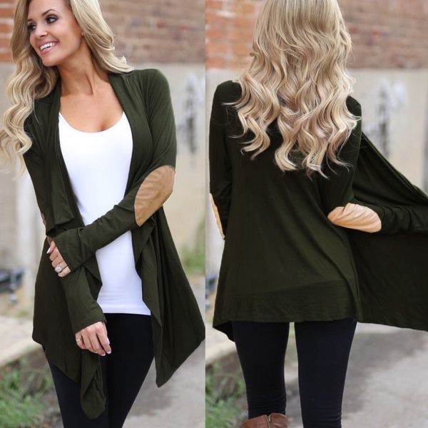 

2018 autumn new women's long sleeve solid color irregular cardigan jacket, Tan;black