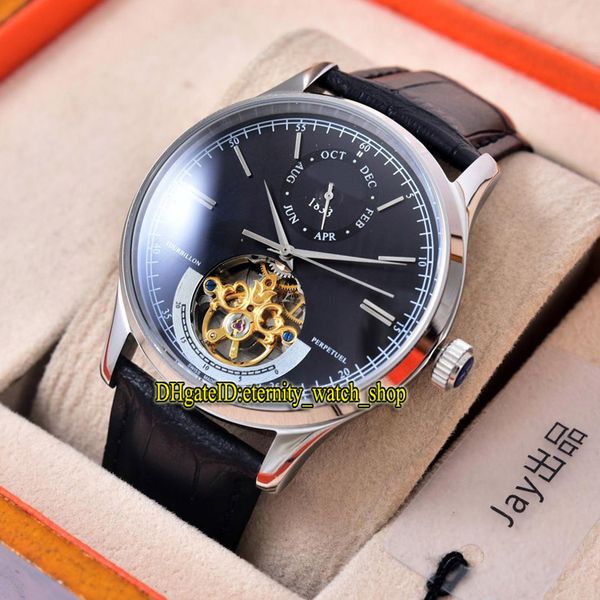 

luxry new master grande tradition q1662510 black dial tourbillon automatic mens watch silvery case leather strap gents watches 05, Slivery;brown