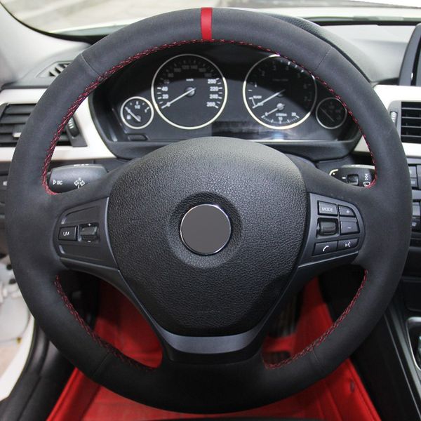

black suede hand-stitched car steering wheel cover for bmw f30 316i 320i 328i