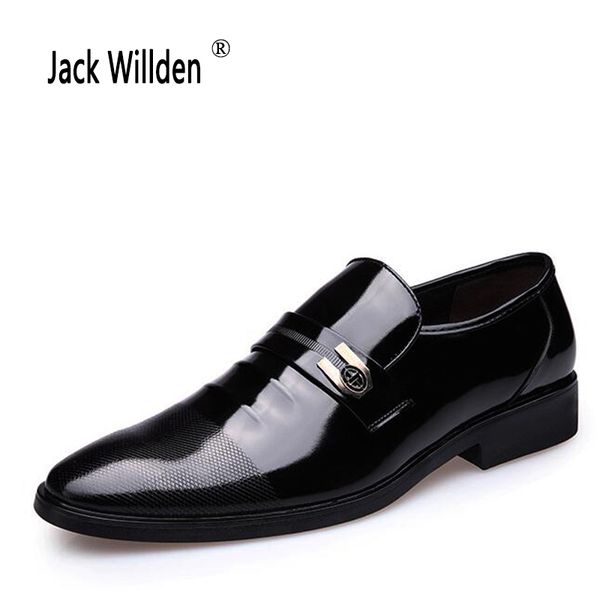 

jack willden men's leather shoes genuine leather wedding pary shoes men fashion patent dress work sapatos, Black
