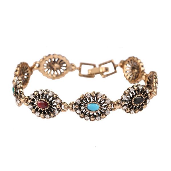 

fashion charm vintage ethnic style bracelets & bangles for women multicolor natural stone alloy hollow bracelets jewelry, Golden;silver