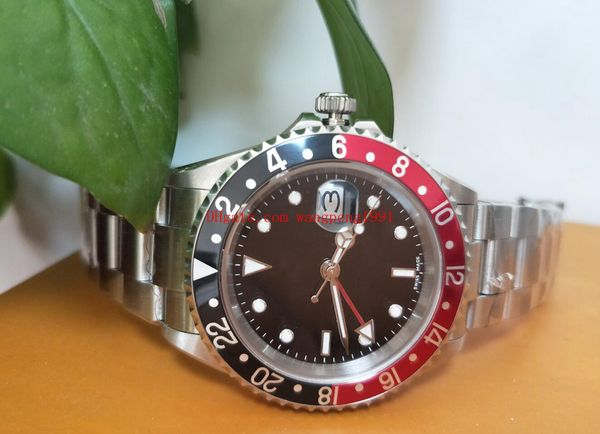 

роскошные высокое качество часы bp завод 40 мм старинные gmt черный и красный границы черный циферблат 1675 механические автоматические мужс, Slivery;brown