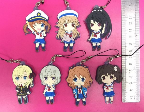 

7pcs/lot high school fleet original japanese anime figure rubber mobile phone charms/key chain/strap d055, Silver