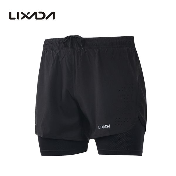 

lixada men's 2-in-1 running shorts quick drying breathable active training exercise jogging cycling shorts with longer liner, Black;blue