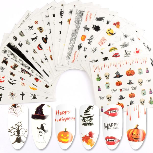 

24 pcs halloween bat witch nail art design water transfer sliders decals for nail sticker 3d tips decorations, Black