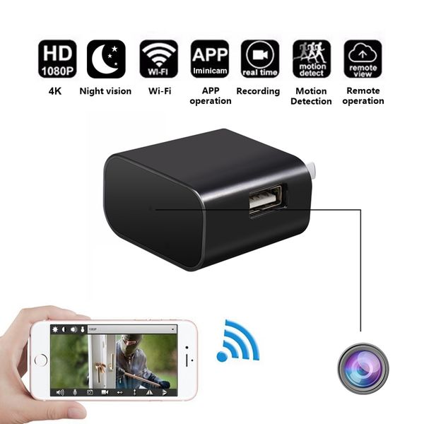 

4K Ultra-HD night vision wifi network mini camera usb charger camera EU US AC Adapter Plug Camera wireless home security DVR