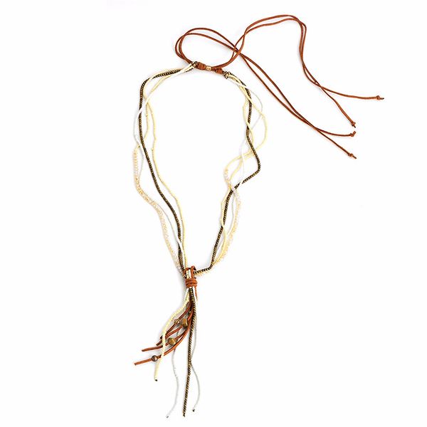 

bohemian ethic long necklace delicate handmade multi-layered necklace jewelry original design beads leather necklace women girls jewelry