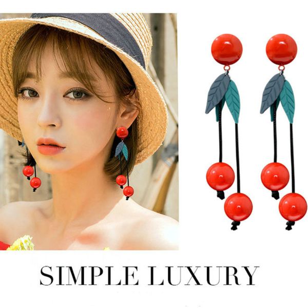 

large red cherry long earrings for girls bohemia earrings long women hanging earring fashion jewelry wholesale, Silver