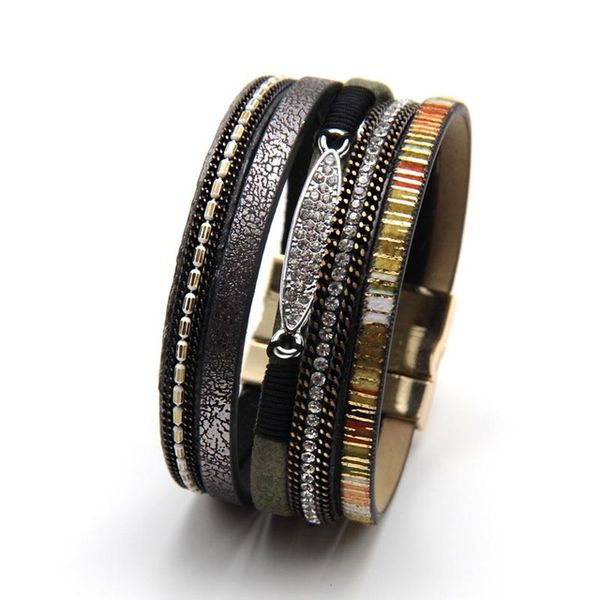 

latest fashion rhinestone bar bohemian women leather bracelet for women vintage jewelry accessories 5pcs, Golden;silver