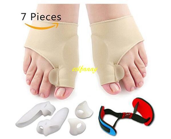 7 Pçs / set Joanete Corrector Almofada de Gel Stretch Halo Nylon Hallux Protetor Guard Toe Separador Suprimentos Ortopédicos Cuidados Com Os Pés Ferramenta