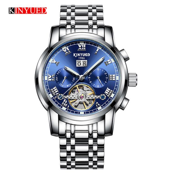 

2018 kinyued mens business watches luxury brand automatic mechanical watch men stainless steel waterproof relogio masculino, Slivery;brown