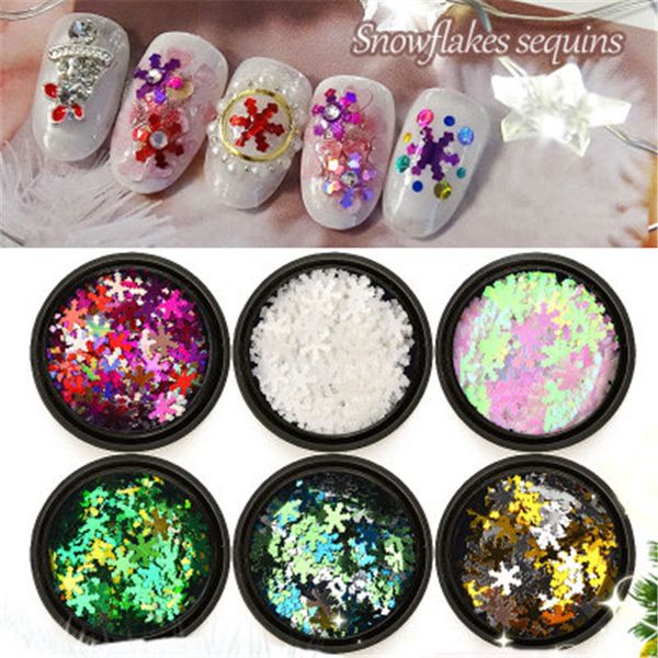 

1 box nail art christmas snowflake glitter sequins flakes sticker paillette decals 3d diy decorations accessories aa0975, Silver;gold