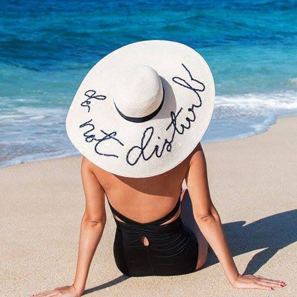 

summer large brim sun hats for women fashion sequins letter do not disturb embroidery folded floppy hat bohemia beach cap, Blue;gray