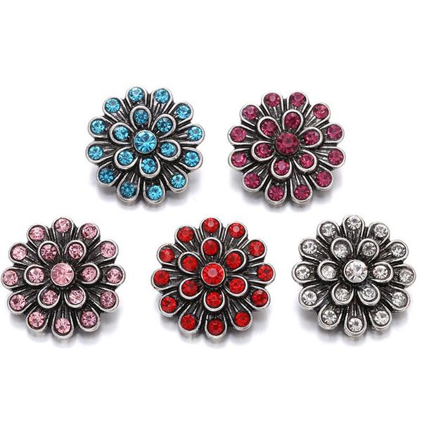 

10pcs 2019 new flower snap buttons jewelry rhinestone crystal metal snap buttons for women diy charms bracelet jewelry, Bronze;silver