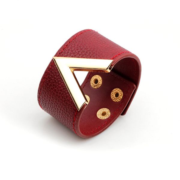 Pulseira de couro em forma de V das mulheres selvagem ampla pulseira de couro moda Europa e América pulseira de couro popular jóias Charm Bracelets