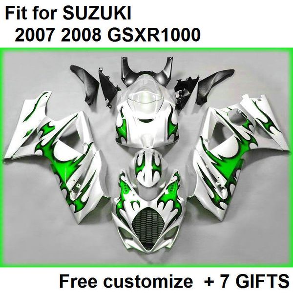 

fairing kit for suzuki gsxr1000 07 08 white green flames fairings set gsxr1000 2007 2008 cc63