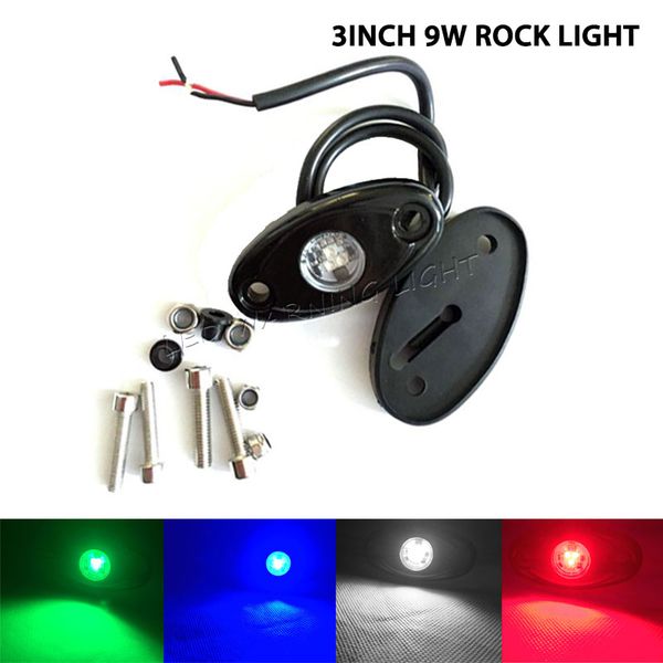 

100pcs 9w led rock light blue red amber green white 4x4 offroad 4wd motorcycle marine boat led side signal safety warning lightflood lamp