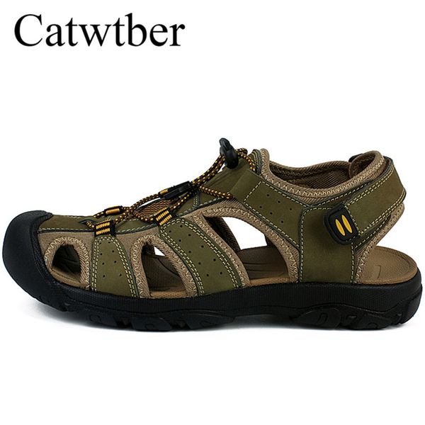 

catwtber brand soft leather flats outdoor men shoes summer new large size men's sandals men sandals beach fashion big size 38-47, Black