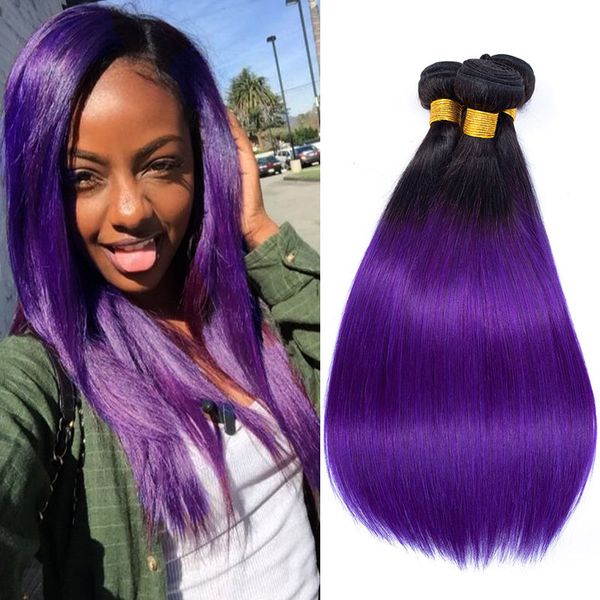 Pre Colored Ombre Bundles T1b Purple Color 3 Bundles Hair Peruvian