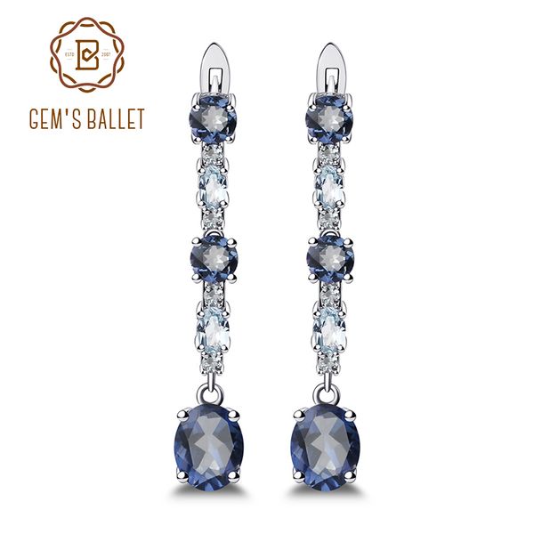 

gem's ballet 925 sterling silver fine jewelry 5.56ct natural iolite blue mystic quartz sky blue z clip earrings for women, Golden;silver