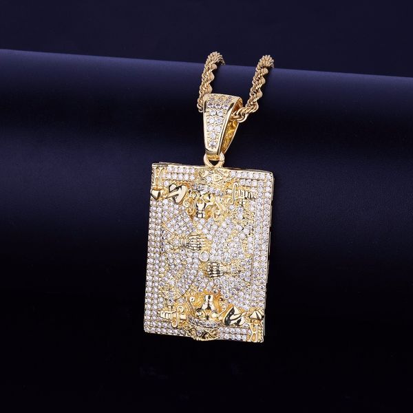 

king poker pendant & necklace human skeleton hip hop jewelry men's gold color cubic zircon with rope chain for drop shipping, Silver