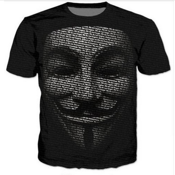 

fashion mens/womans anonymous summer style funny 3d print casual t-shirt plus size zgx062, White;black