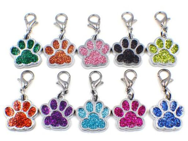 

50pcs/lot bling dog bear paw footprint with lobster clasp diy hang pendant charms fit for keychains necklace bag making, Bronze;silver