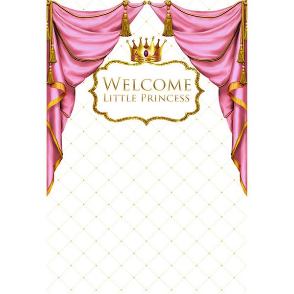 Pink Curtain Gold Crown Princess Sfondo Fotografia Neonato Puntelli doccia Royal Birthday Party Tema Photo Booth Sfondi