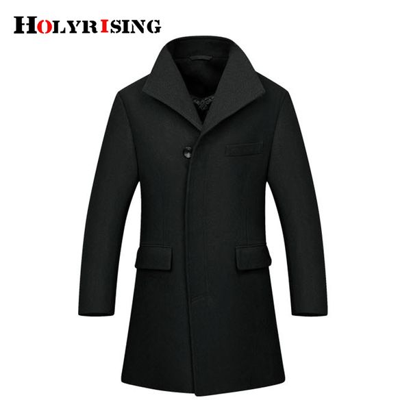 

holyrising wool coats men classic chaquetones hombre thick mens overcoat woolen blend jacket for man clothes casual 18255-5, Black