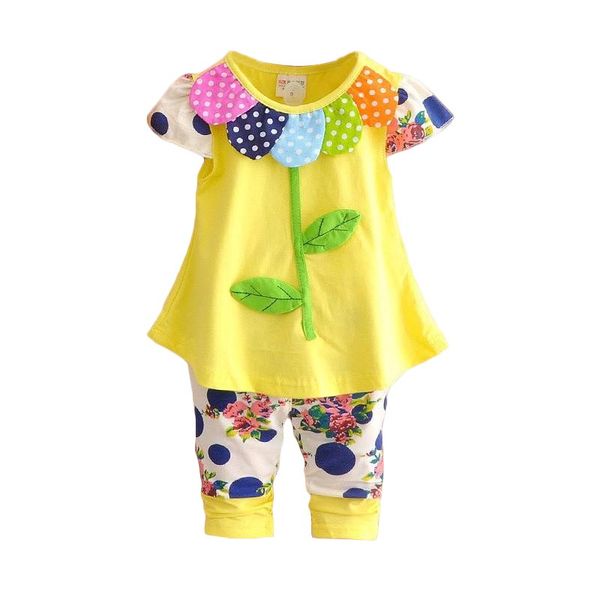 

2017 kids baby girl clothing set bowknot summer floral t-shirts and pants leggings 2pcs cute children clothes girls set, White