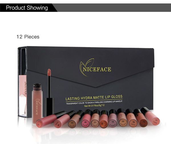 

niceface 12 шт. / компл. увлажняющий матовый жидкий губная помада губы блеск обнаженный матовый губная помада губы водонепроницаемый металли
