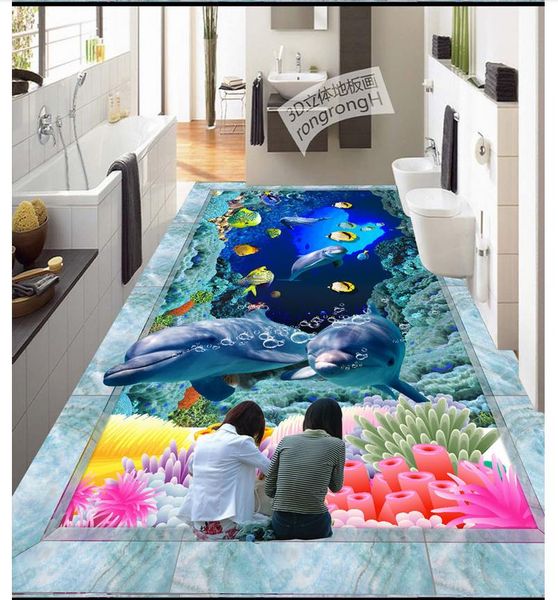 

custom any size wallpaper underwater dolphins playing with bubbles coral fish for living room bedroom pvc waterproof wear 3d floor tiles sti