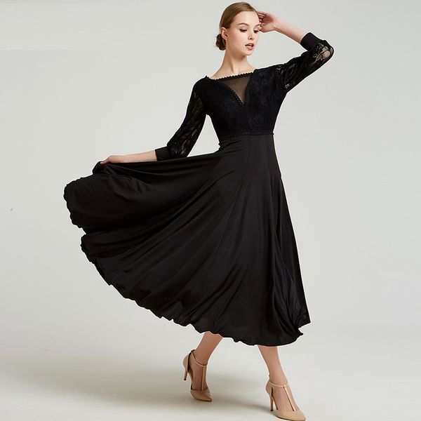 

lace standard ballroom dress standard dance dresses flamenco dress dance wear spanish costume ballroom waltz rumba cosutem, Black;red