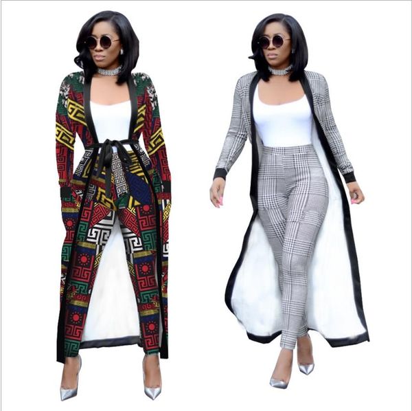 

2018 new african size fashion striped wide-legged pants with long coat 2 piece suit big elastic for lady, Red
