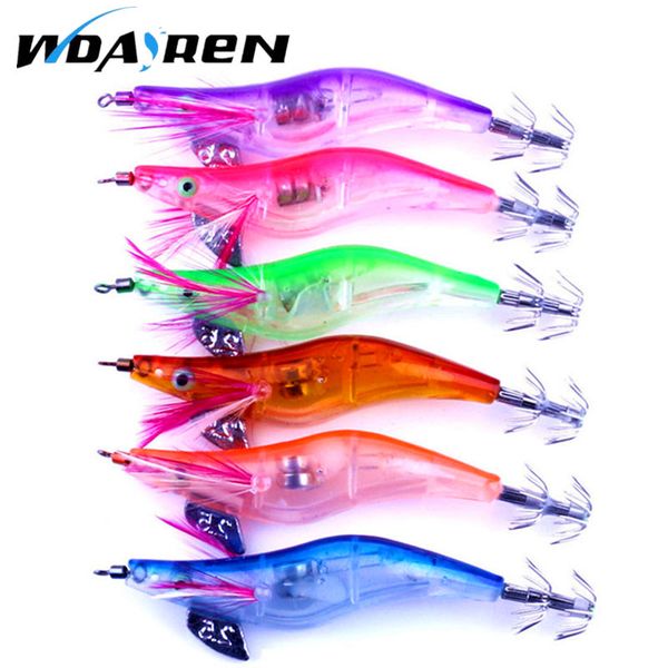 

4 pcs/set 10cm 12.5g led electronic luminous squid jig night artificial fishing wood shrimp lure squid light jigs lures fa-107 hard