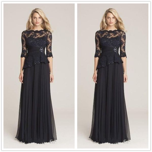 

plus black mother of the bride dresses half sleeves sheer neck a line lace chiffon 2019 wedding guest dress, Black;red
