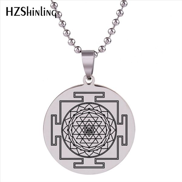 

2018 new sri yantra mandala sacred geometry pendant necklace stainless steel pendants om meditate chain silver jewelry hz7