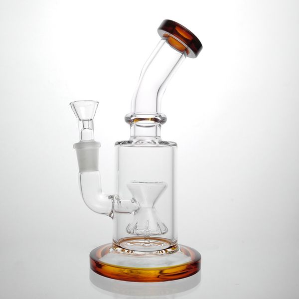 bong in vetro piccolo con collo piegato bong con percolatore in vetro tubo dell'acqua tubo dritto da 7,5 '' robusta base rotonda piede circolare stabile bocchino svasato tubi dell'acqua in vetro bong