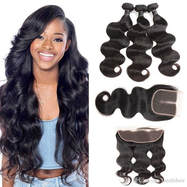 Peruvian Silk Hair Body Wave With Lace Closure Free Middle Or 3 Part 100 Unprocessed Brazilian Peruvian Body Wave Virgin Human Hair Weaves Brazilian
