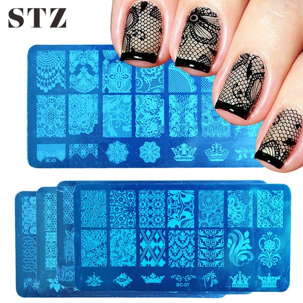 

stz 1pcs nail art stamping plate template lace flower leaf butterfly stencils stamp for nails polish mold manicure tools bc01-20, White